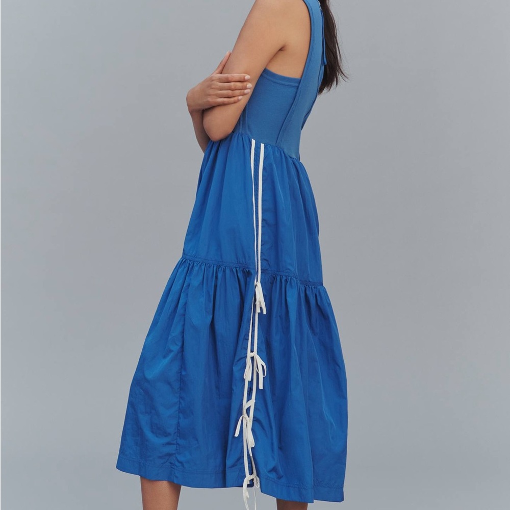 Anthropologie Blue Midi Dress with White Accents